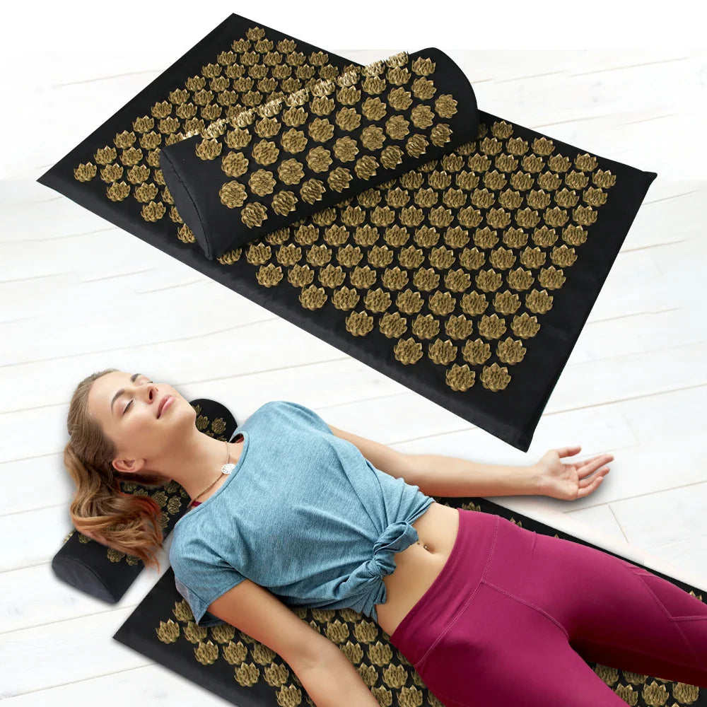 Kuznetsov Acupressure Yoga Massage Mat - Nonslip Body Cushion with Needle Foot Massager and Neck Support Pillow