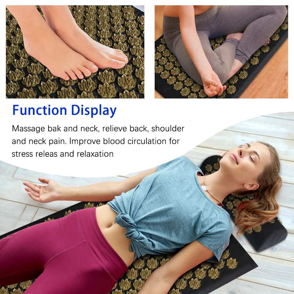 Kuznetsov Acupressure Yoga Massage Mat - Nonslip Body Cushion with Needle Foot Massager and Neck Support Pillow