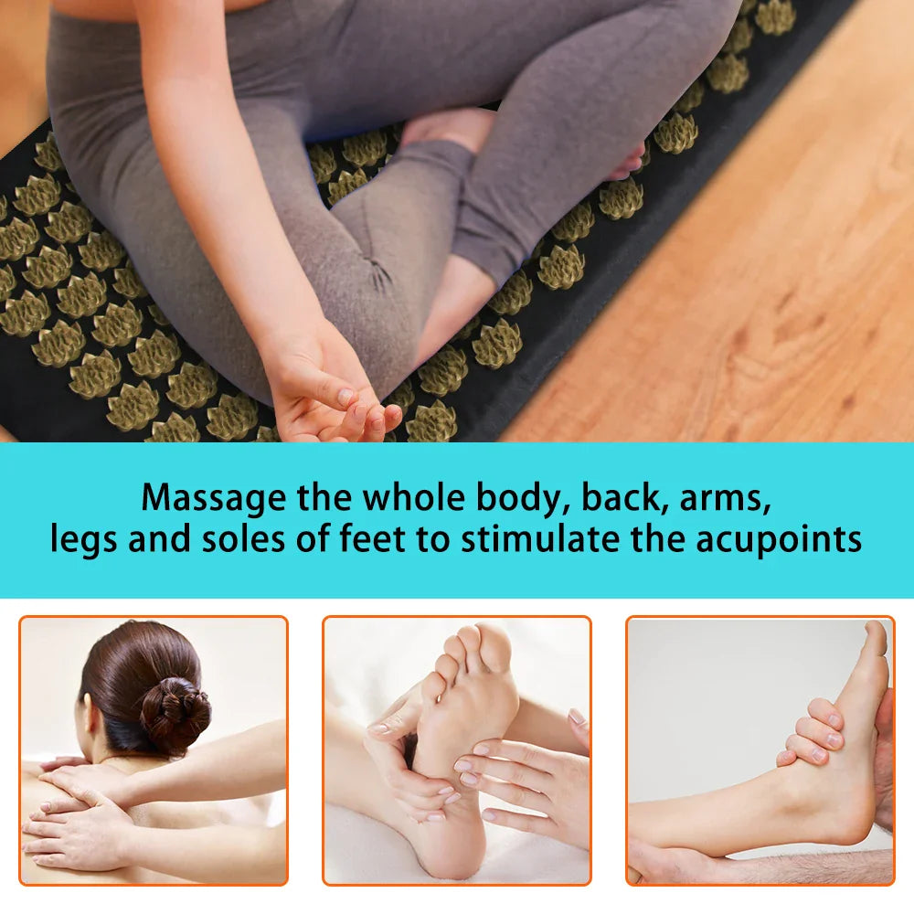 Kuznetsov Acupressure Yoga Massage Mat - Nonslip Body Cushion with Needle Foot Massager and Neck Support Pillow