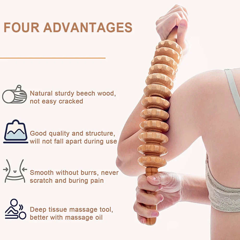 Wood Therapy Roller Gear Stick Massage Tool Cellulite Slimming Roller Massager Lymphatic Drainage Body Shaping Trigger Stick