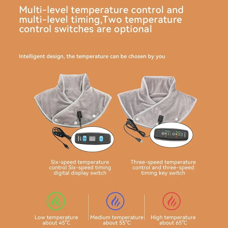 USB-Powered Electric Neck and Shoulder Heating Pad Massager with Adjustable Heat Levels for Pain Relief and Relaxation