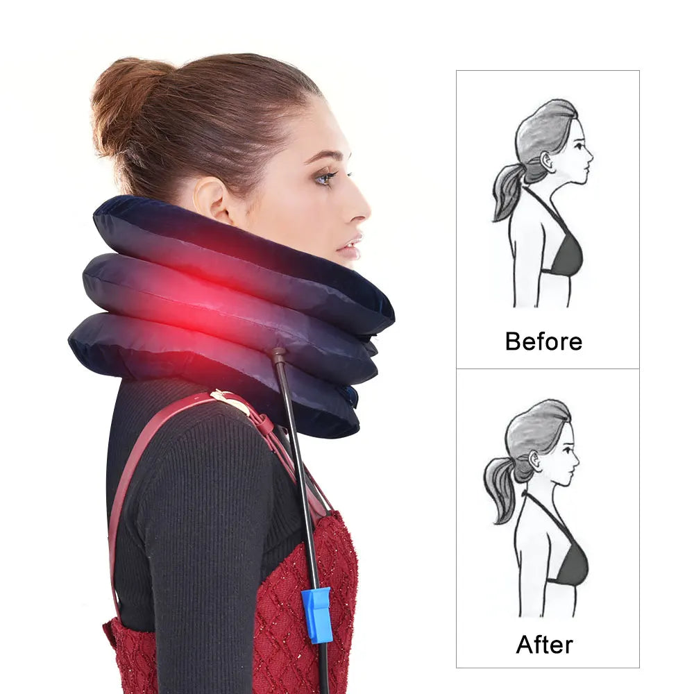 Inflatable 3-Layer Cervical Neck Traction Massager for Pain Relief and Support