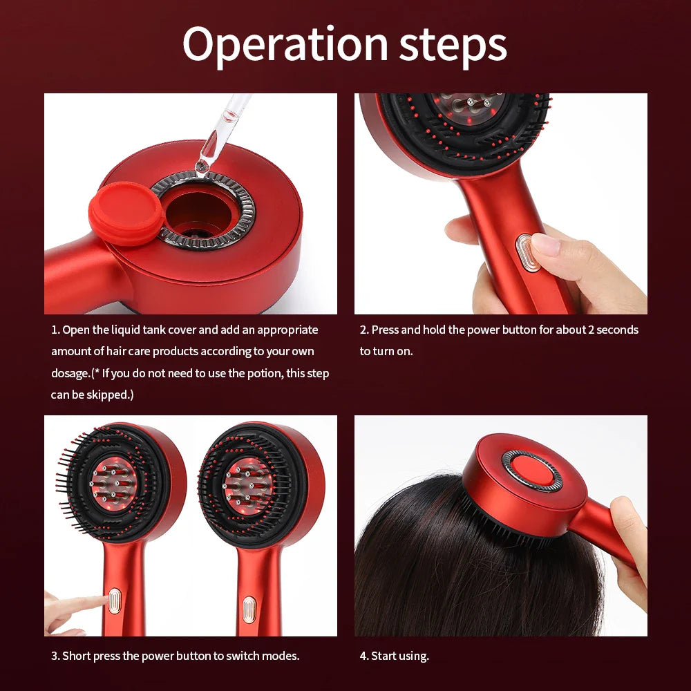 Revitalizing 3-in-1 Electric Scalp Massage Comb with Red Light Therapy and Oil Applicator