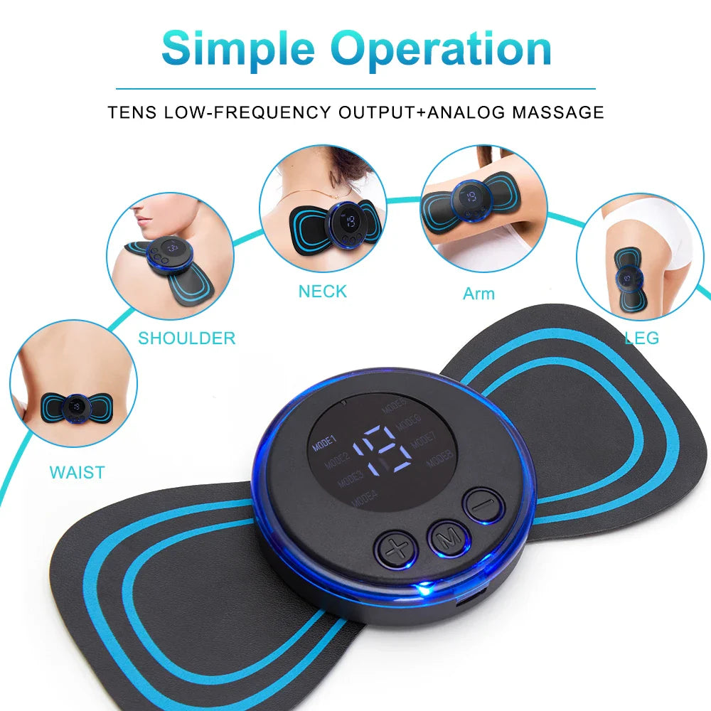 8-Mode EMS Neck Massager with LCD Display - Electric Pulse Cervical Pain Relief Patch & Muscle Stimulator