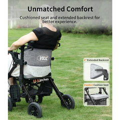 2-in-1 Rollator Walker & Transport Chair for Seniors – Lightweight Foldable Design with Seat, Brakes, & Storage Pouch