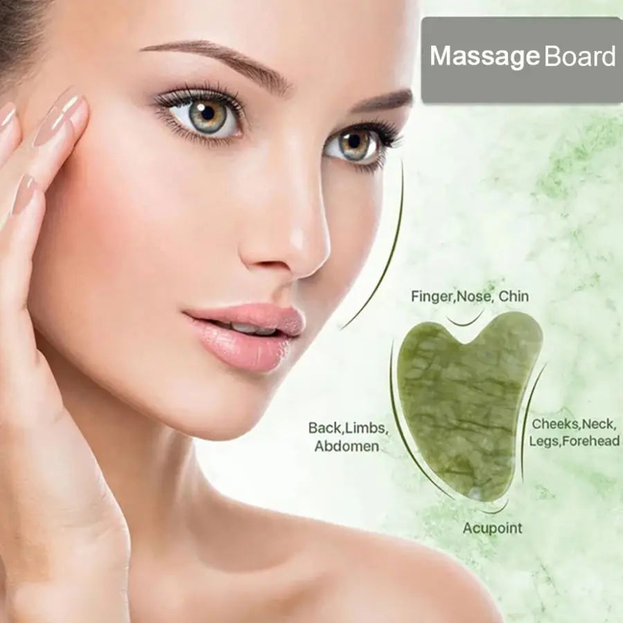 Facial Scraping Board Neck Massage Tablets Body Massager Facial Roller Exquisite Skincare Scraping Tablet Combination Set Green