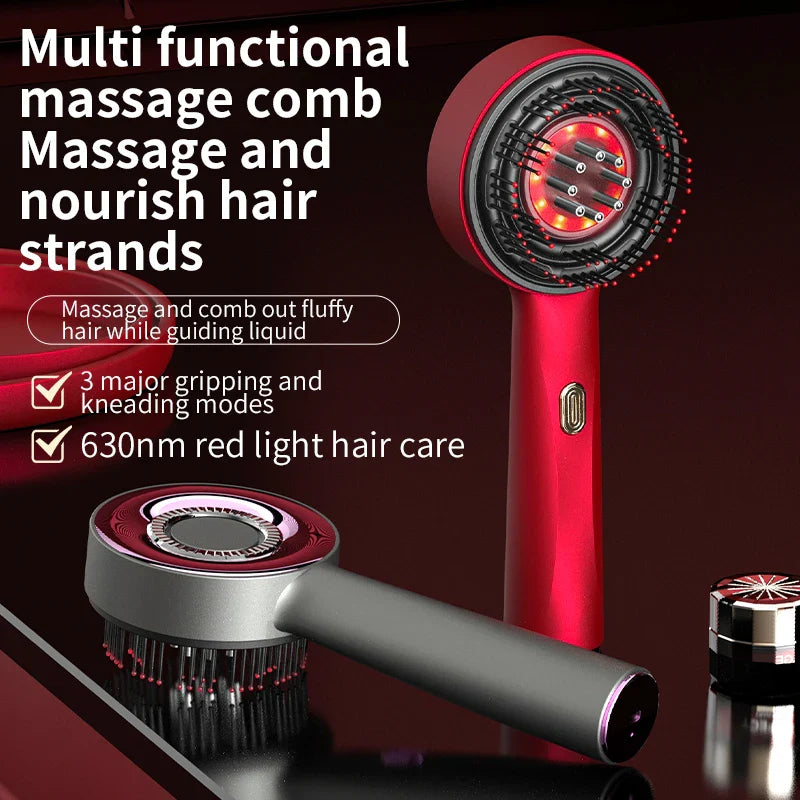 Revitalizing 3-in-1 Electric Scalp Massage Comb with Red Light Therapy and Oil Applicator