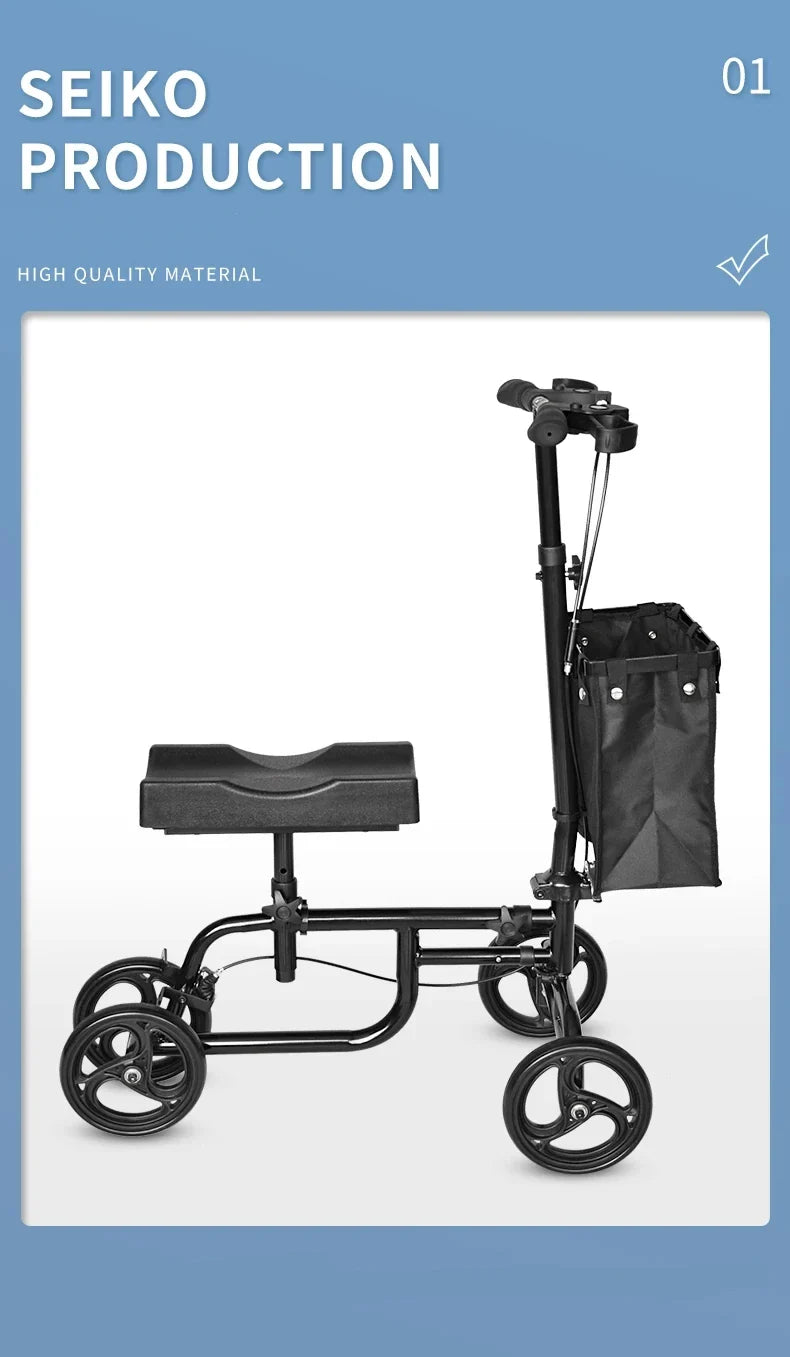 Foldable Knee Walker for Seniors and Disabled - Four-Wheel Portable Trolley with Adjustable Features