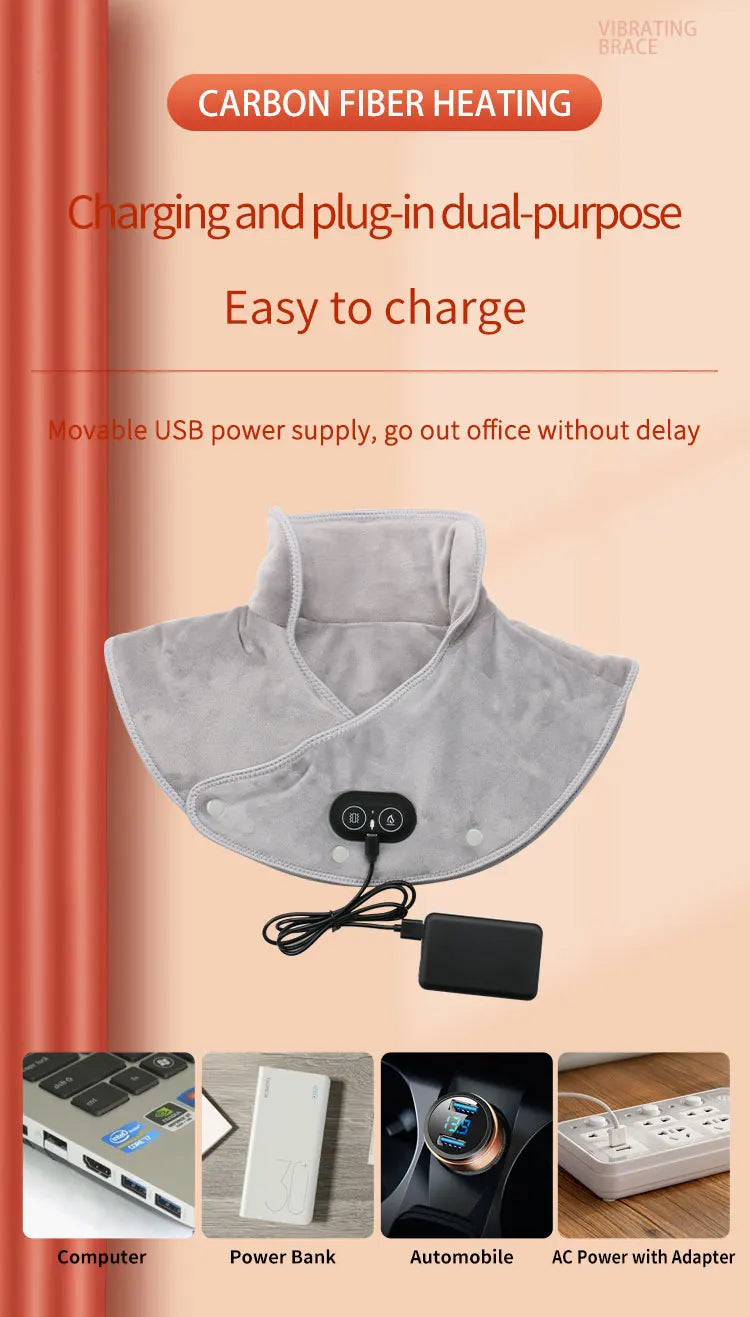 USB-Powered Electric Neck and Shoulder Heating Pad Massager with Adjustable Heat Levels for Pain Relief and Relaxation