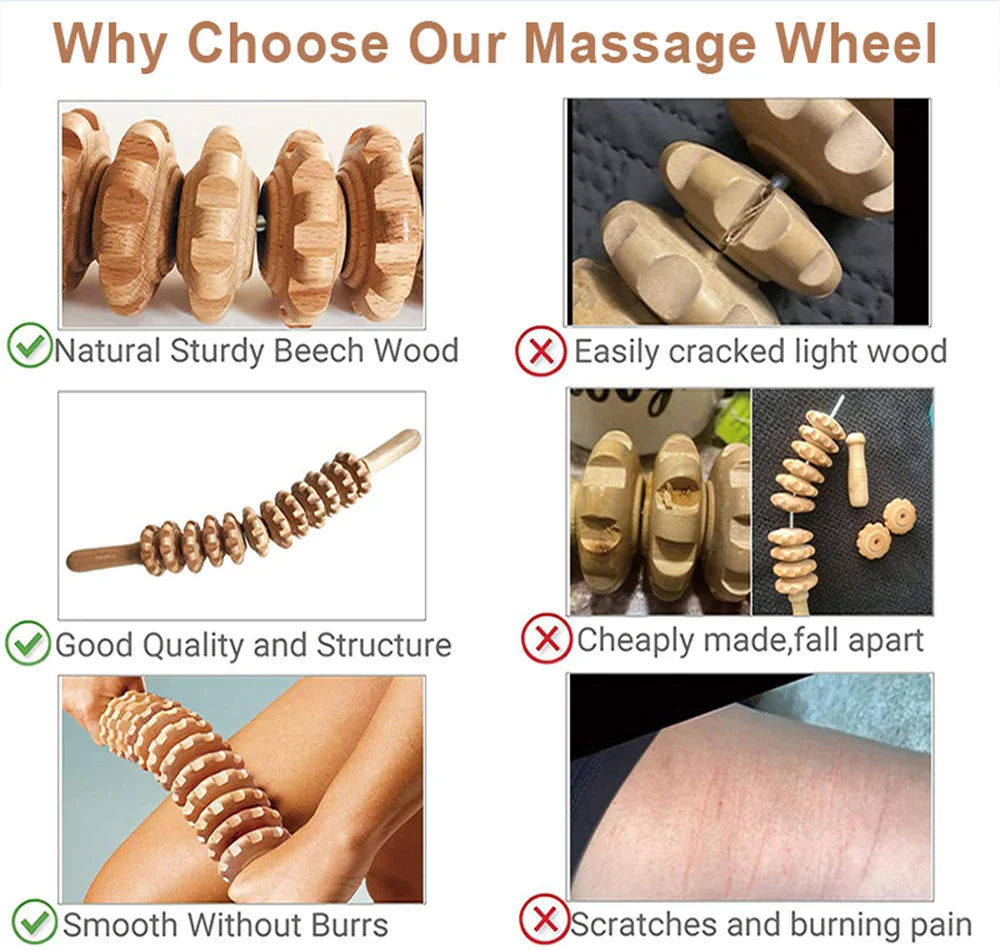 Wood Therapy Roller Gear Stick Massage Tool Cellulite Slimming Roller Massager Lymphatic Drainage Body Shaping Trigger Stick