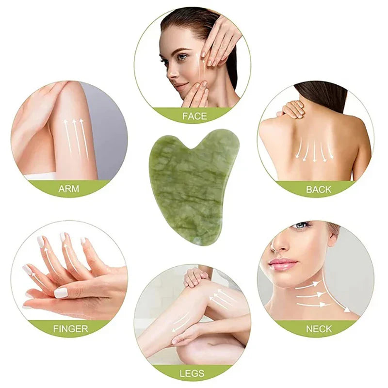 Facial Scraping Board Neck Massage Tablets Body Massager Facial Roller Exquisite Skincare Scraping Tablet Combination Set Green