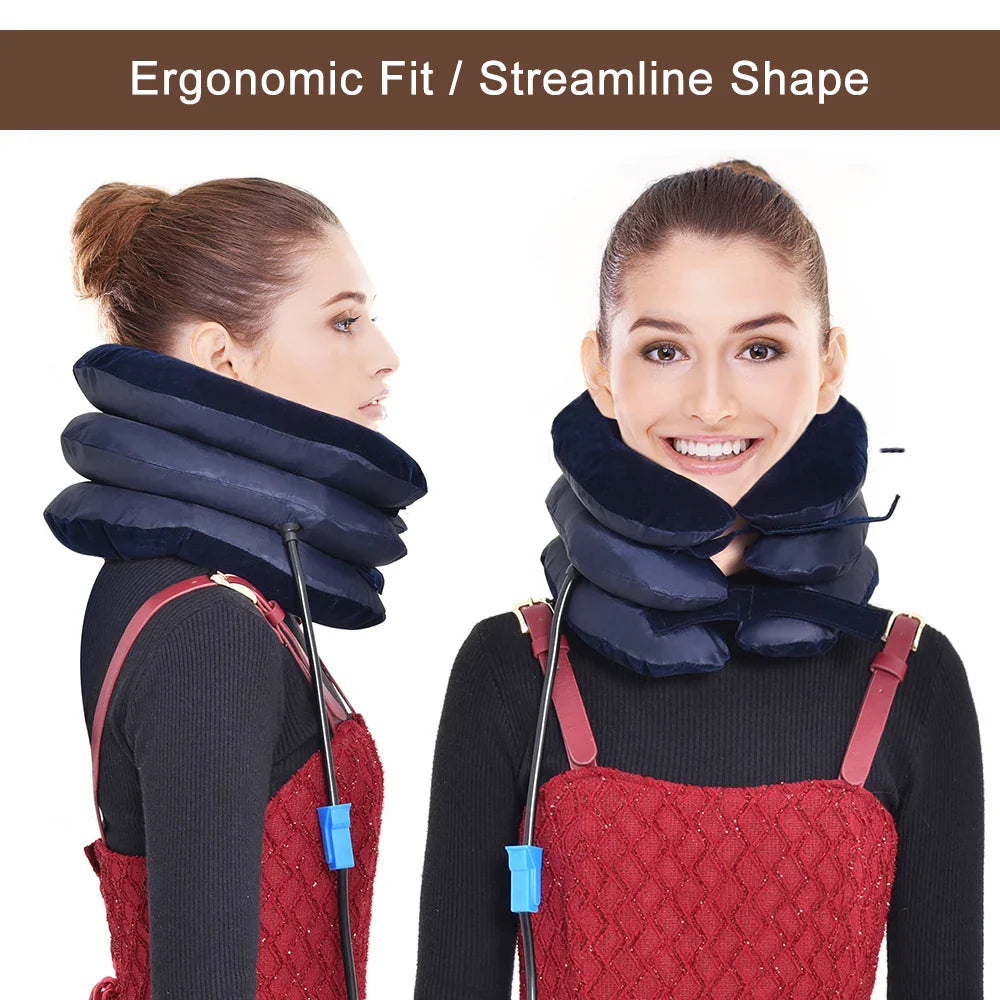 Inflatable 3-Layer Cervical Neck Traction Massager for Pain Relief and Support