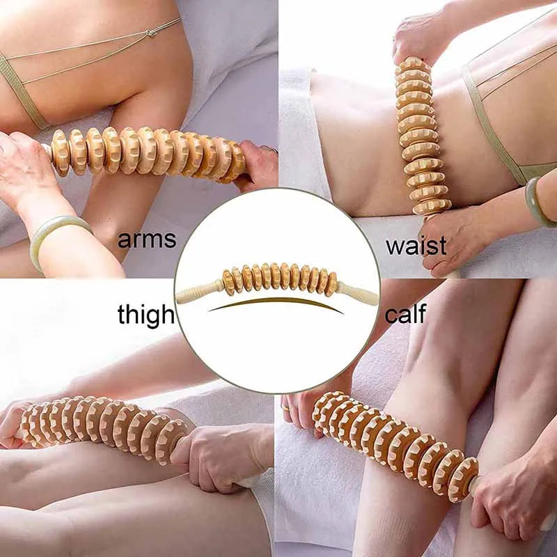 Wood Therapy Roller Gear Stick Massage Tool Cellulite Slimming Roller Massager Lymphatic Drainage Body Shaping Trigger Stick