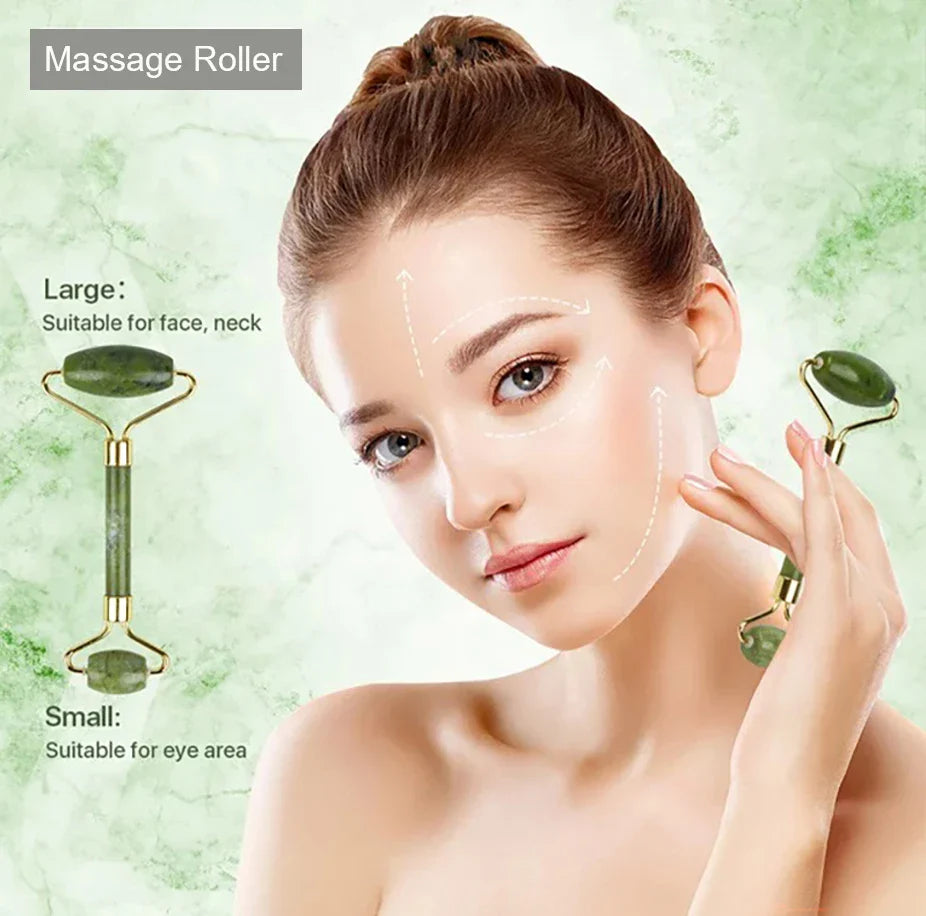 Facial Scraping Board Neck Massage Tablets Body Massager Facial Roller Exquisite Skincare Scraping Tablet Combination Set Green