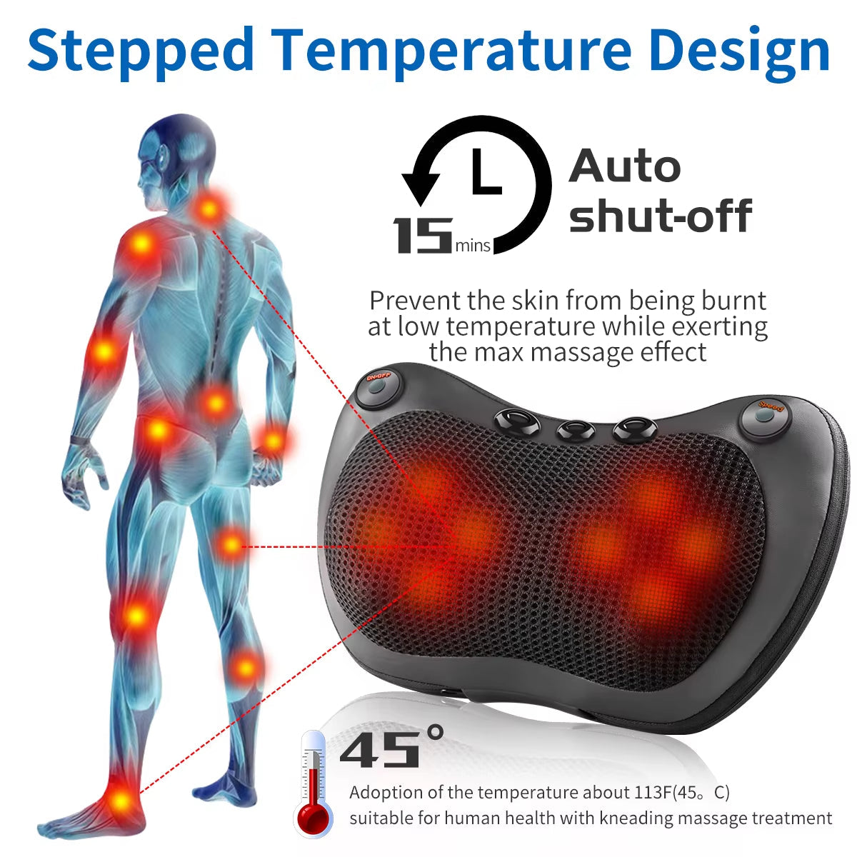 8 Head Electric Back Massager with Heat Deep Tissue Neck Massagepillow for Shoulder Foot Body Massage at Home Car