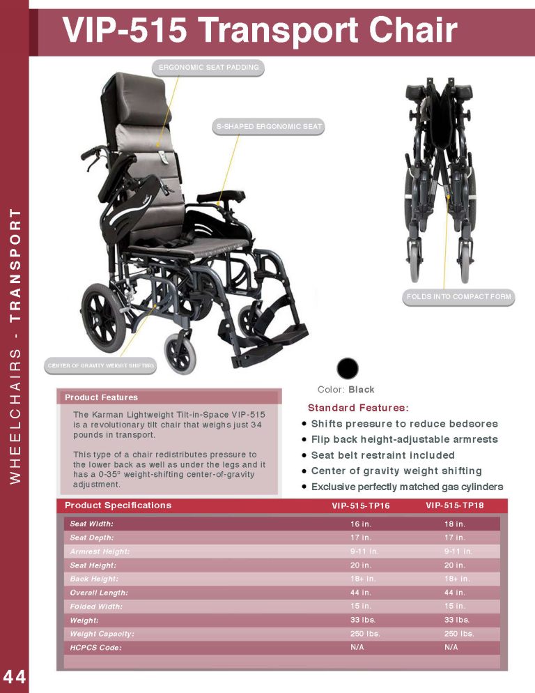 KARMAN VIP515TP Tilt in Space Reclining Transport Wheelchair Karman Health Care